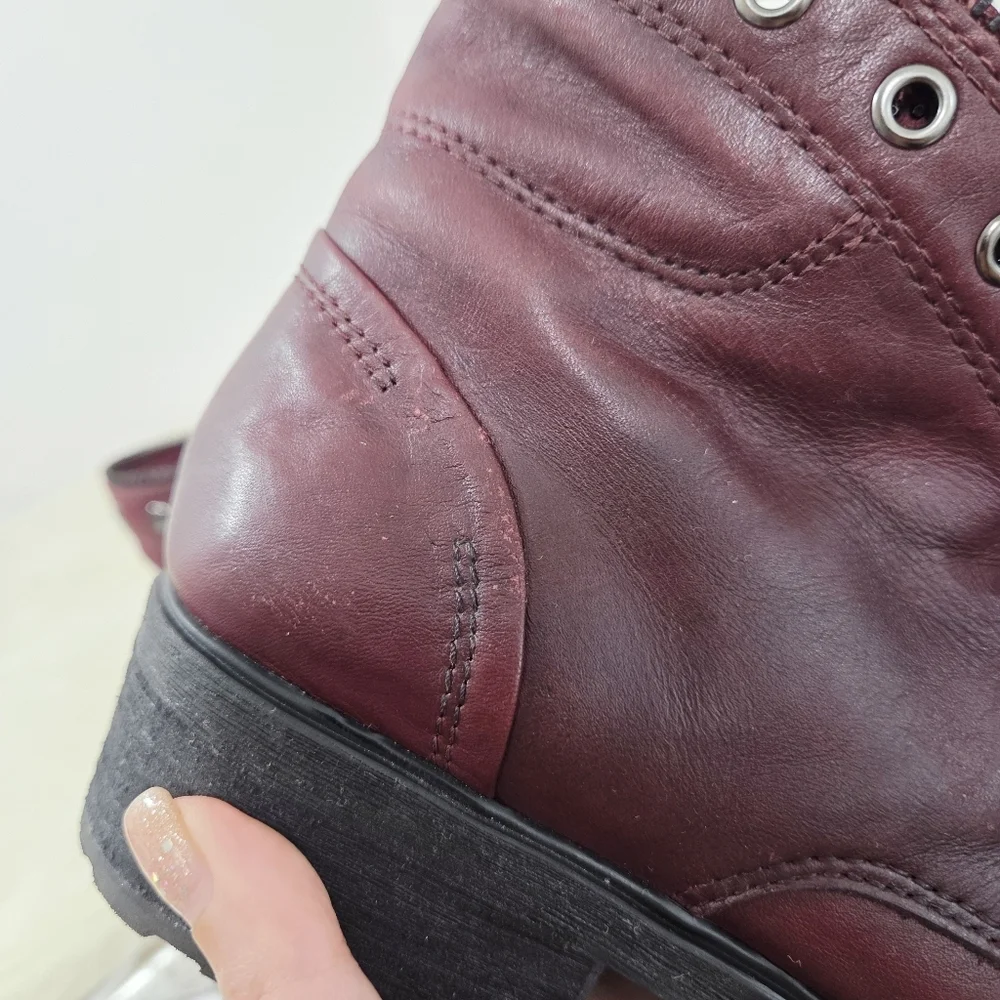 Gianni Bini Fire-worx Boots Spiced Wine Red Studded Skull Lace-up Gunmetal Sz 8